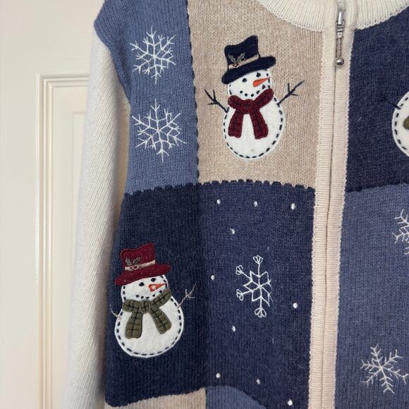 Vintage Croft & Barrow Full Zip Winter Sweater Size L Holiday Christmas Snowman - Picture 8 of 10